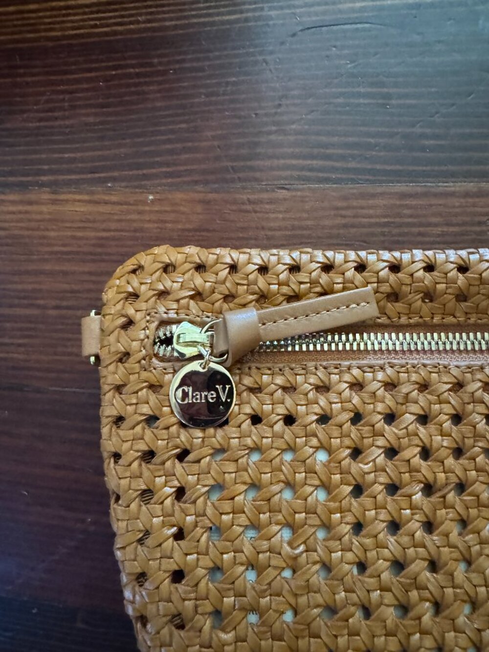 NWT Clare V. Grande Fanny in Tan Rattan Woven Leather + Black/Cream Checker Stra - Picture 5 of 10